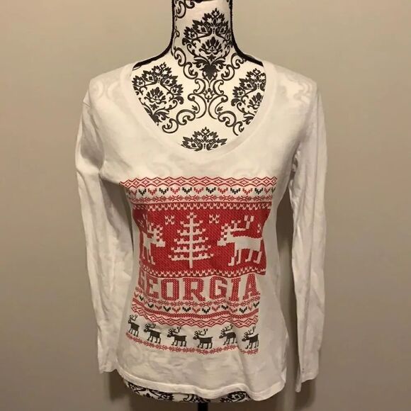 Champion Tops - Champion White Christmas Georgia Shirt Size Small